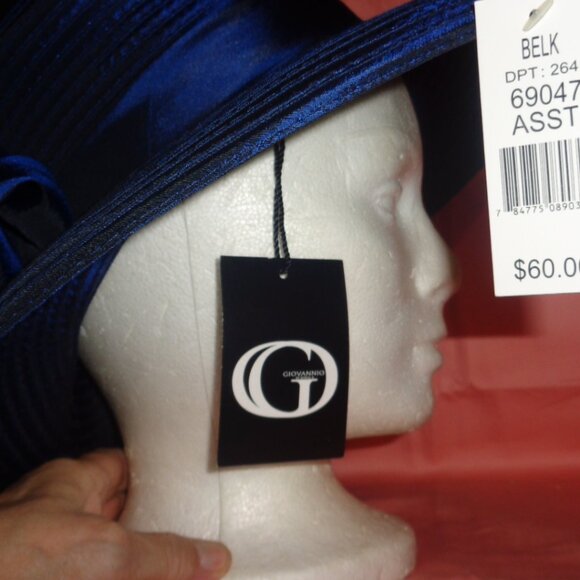 NEW FABULOUS NAVY BLUE DRESS HAT GIOVANNIO BY EMMA,ITALY-SIZE 7/7.5 MEDIUM-WOW! - Picture 7 of 7